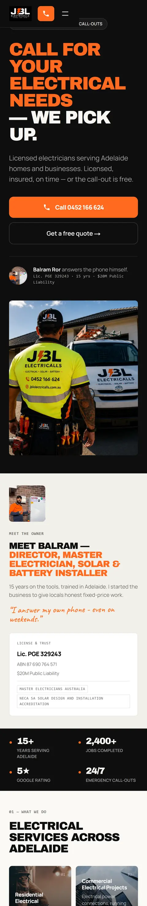 Licensed electrical contractor, Adelaide, mobile view
