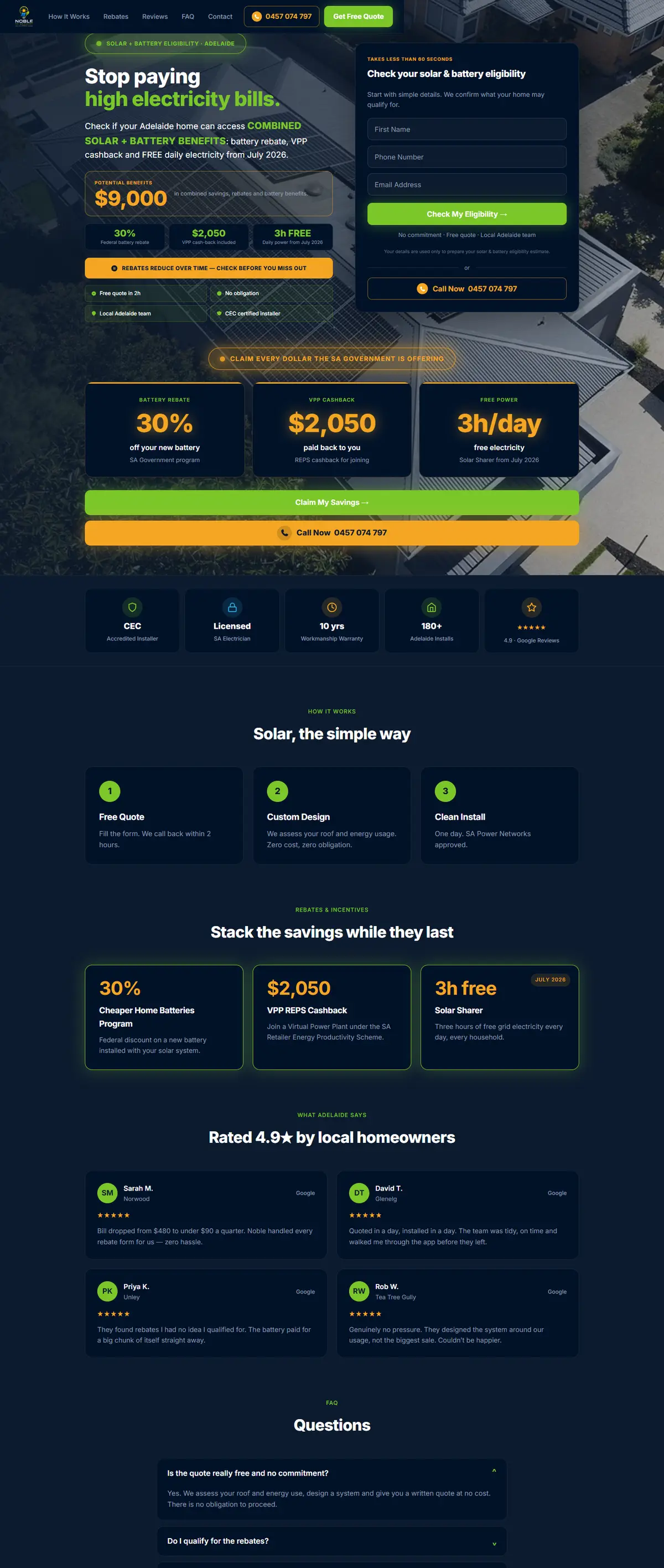 Solar and home battery, Adelaide, desktop view