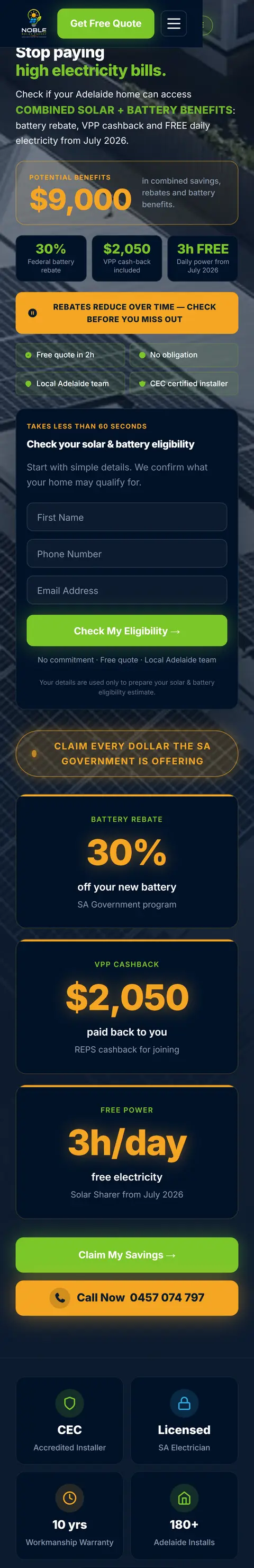 Solar and home battery, Adelaide, mobile view